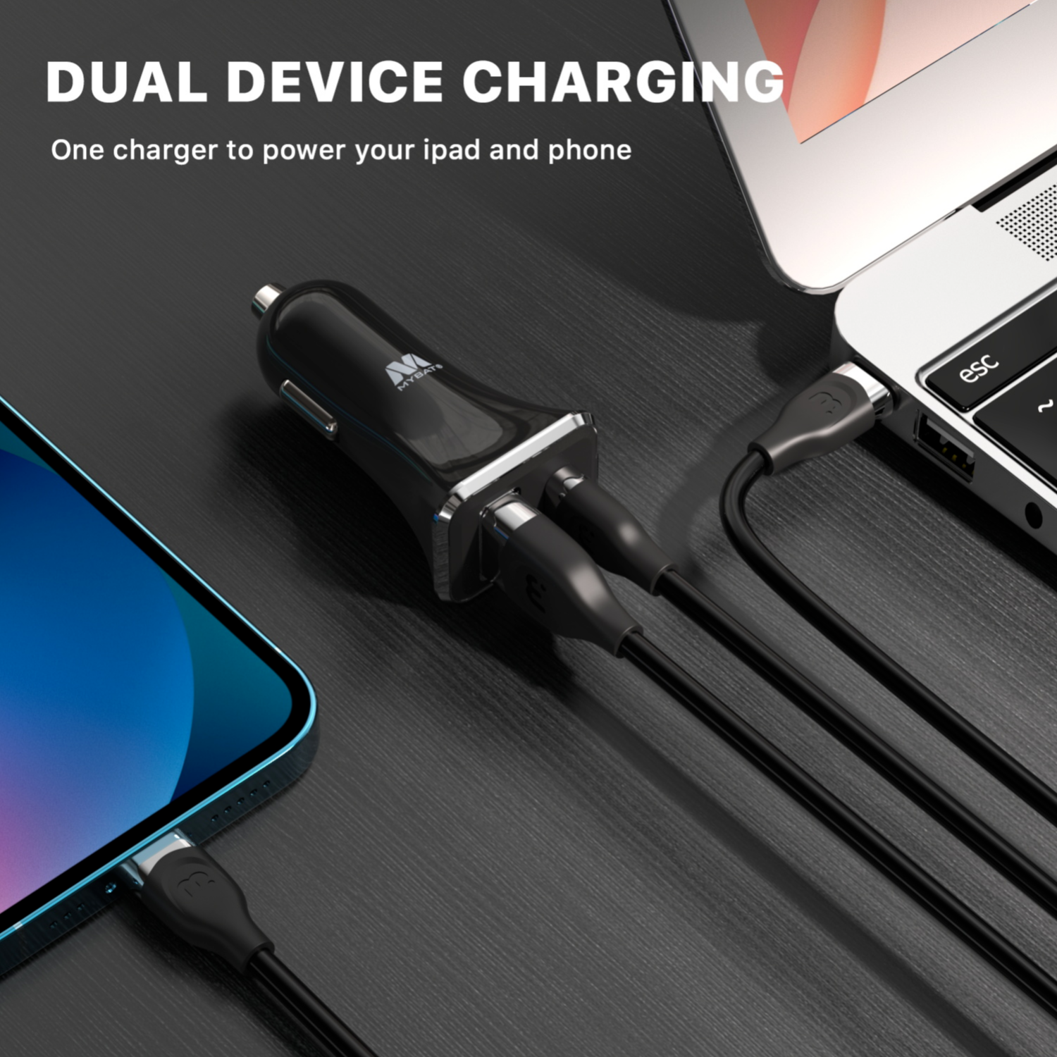 MB - 36W Dual Port (USB-A & USB-C) Car Charger - Black
