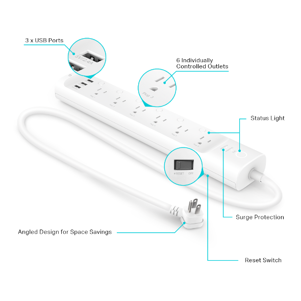 TP-Link Kasa Smart Wifi 6 Outlet Power Strip (Hs300)