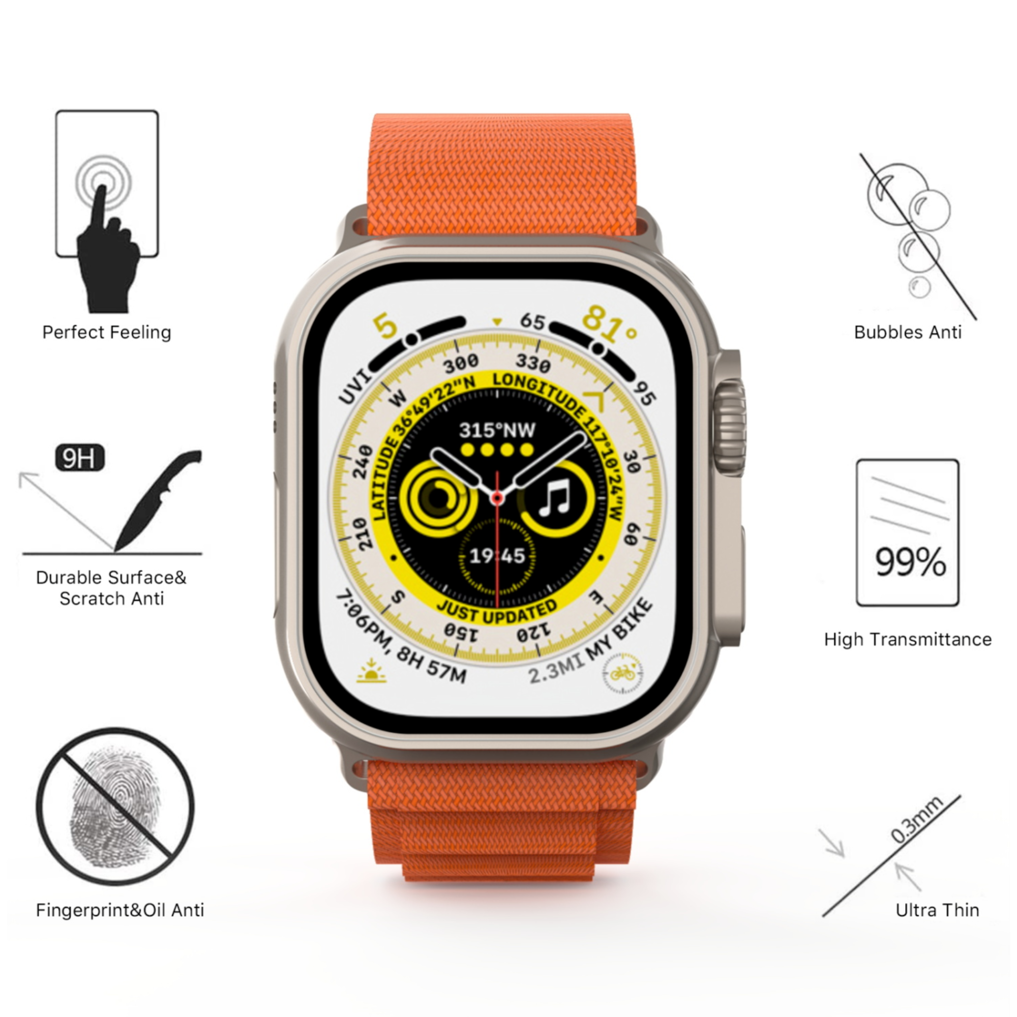 MB - Tempered Glass For Apple Watch Ultra 49MM - Clear