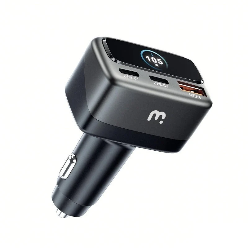 MB - Pro 105W 3-Port Fast Car Charger with Digital Display - Black