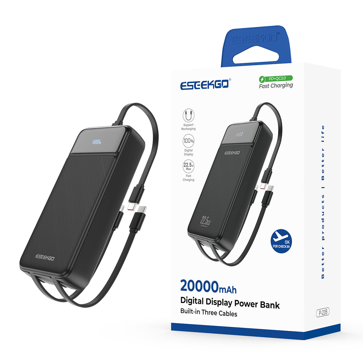 EK - Power Bank (20W 20000MAH PD) - Black