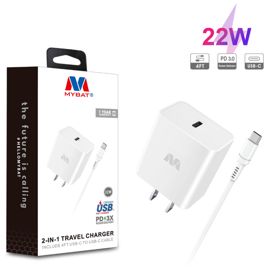 MB-Wall Charger w/ USB-C to USB-C Cable (22W,4ft)