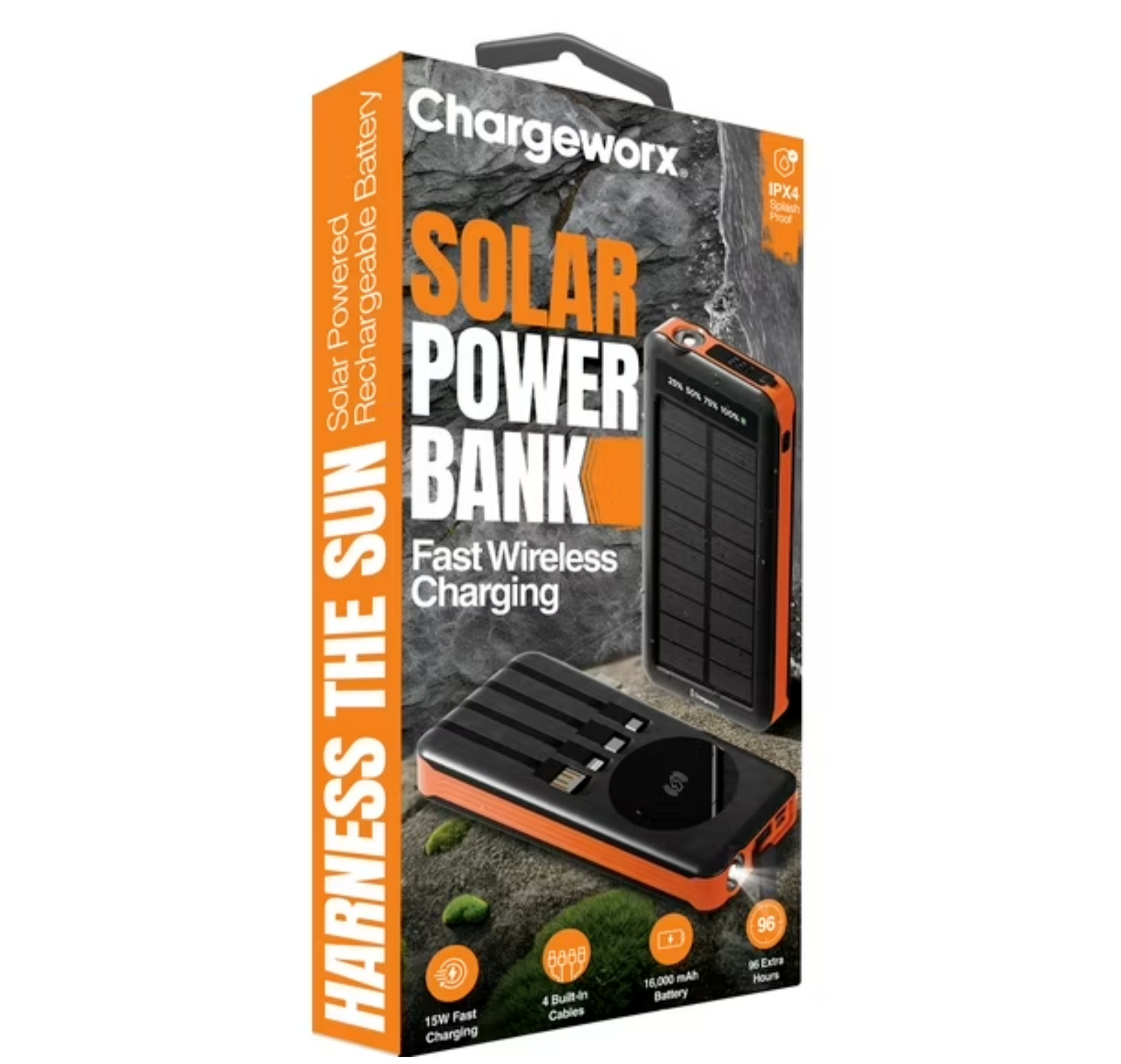 CW - Solar Power Bank 16000mah (4 Built in Cables / Qi )