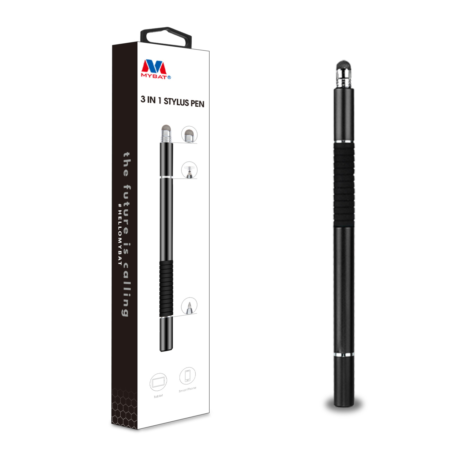 MB - 3 in 1 Stylus Pen w/ Disc Tip / Fiber Tip & Ballpoint Pen - Black