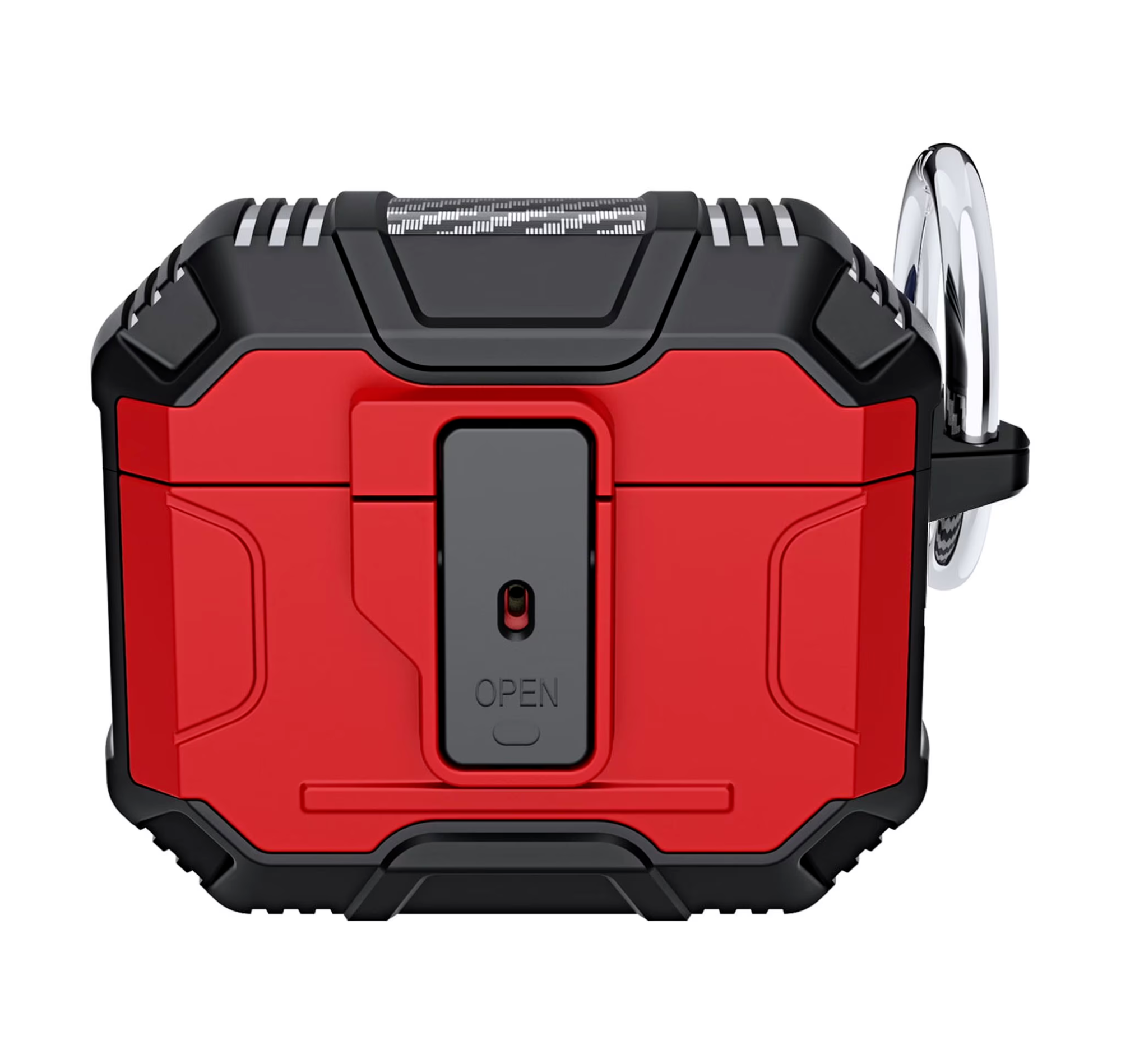 AirPods Pro 3 2025 (3rd Version) Rugged ShockProof Hybrid With Open Button Metal Hook Case Cover - Red
