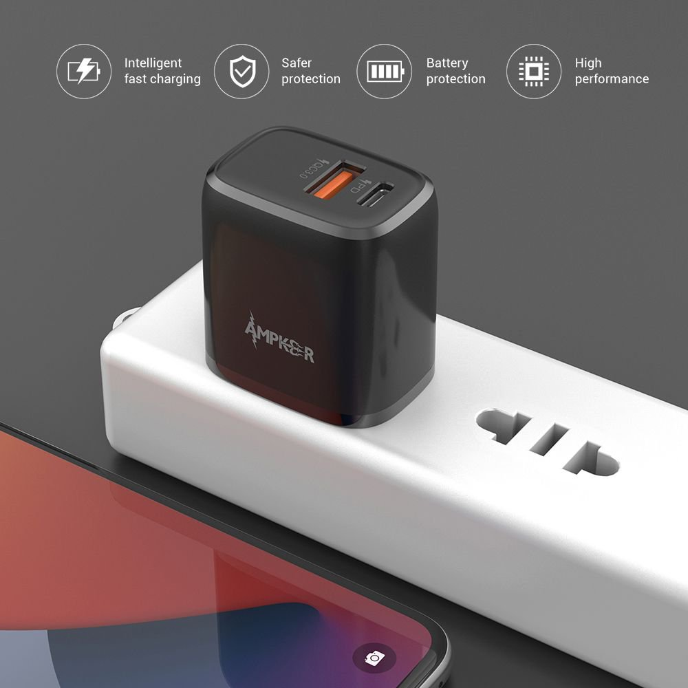 Ampker-Fast Charging Dual Port Wall Charger(38W)