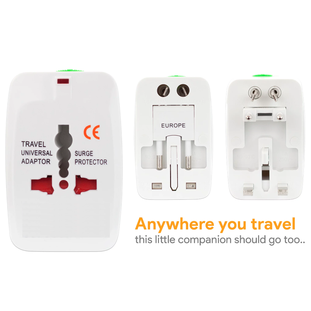 Universal International Adaptor All in One w/ 2 x USB Port - White