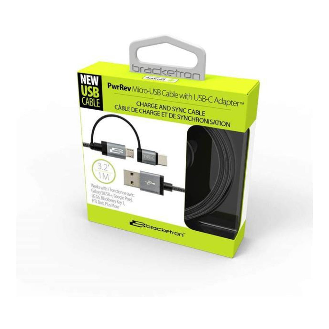 BKT-PwrRev MicroUSB Cable w/USB-C Adapter (1M)