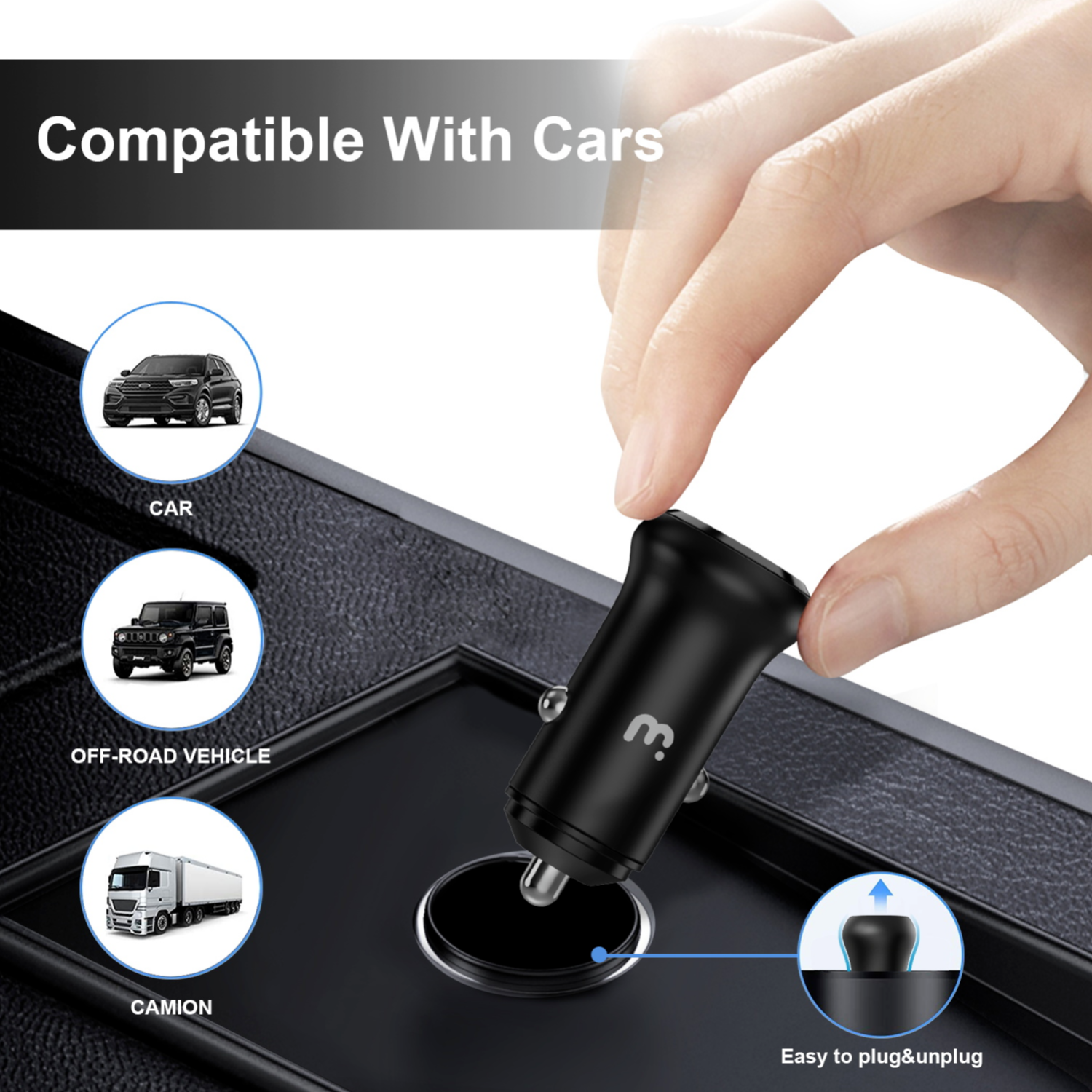 MB - 2-in-1 Car Charger (USB-A & USB-C) w/ 3ft USB-C to USB-C Cable - Black