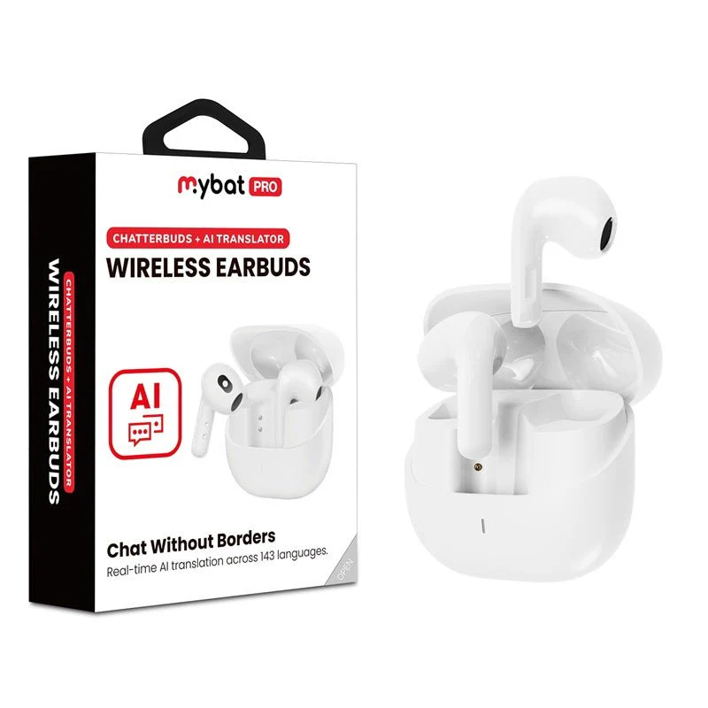 MB - Pro ChatterBuds + AI Translator Wireless Earbuds – White