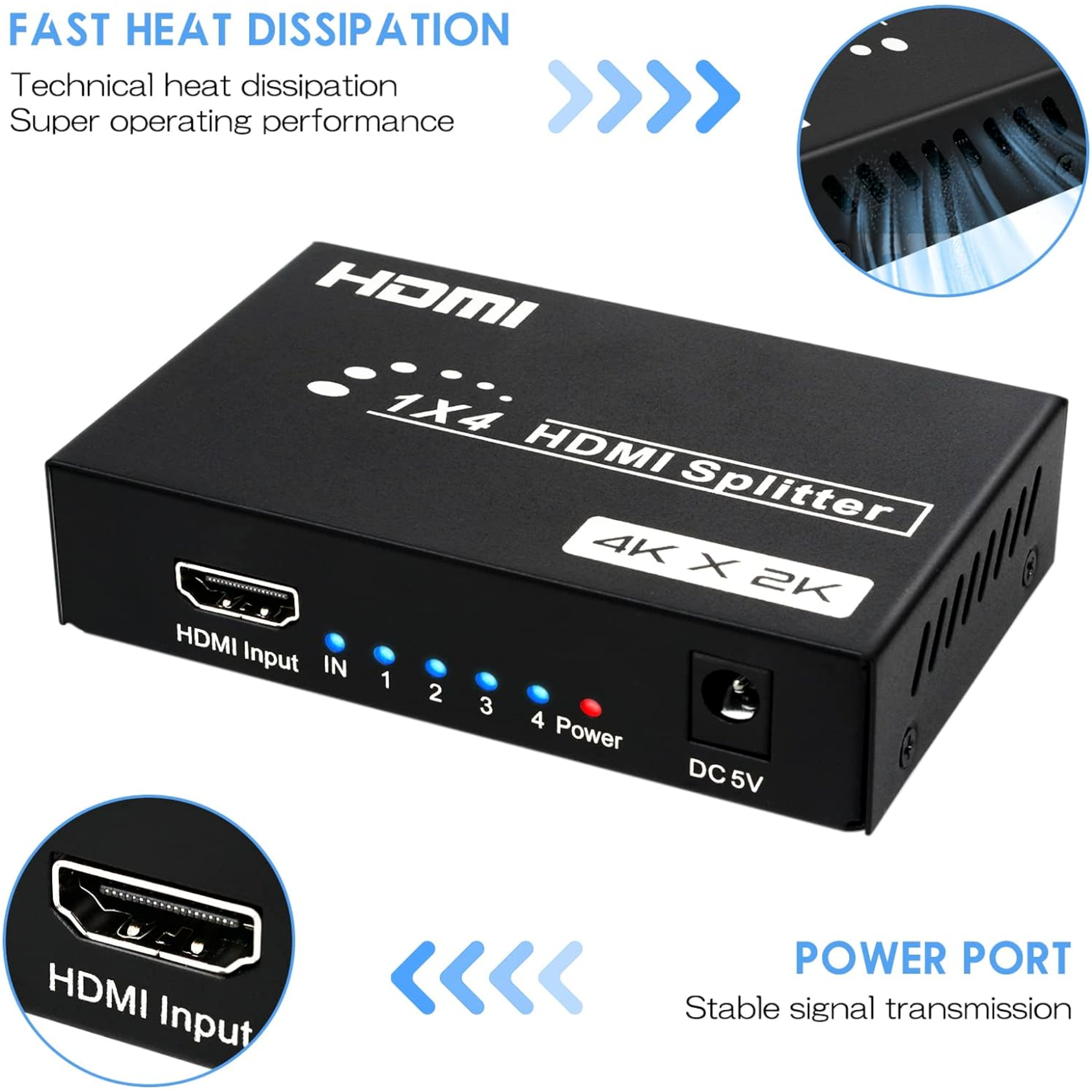 4 Port Mini HDMI Video Splitter (1 Input- 4 Outputs)