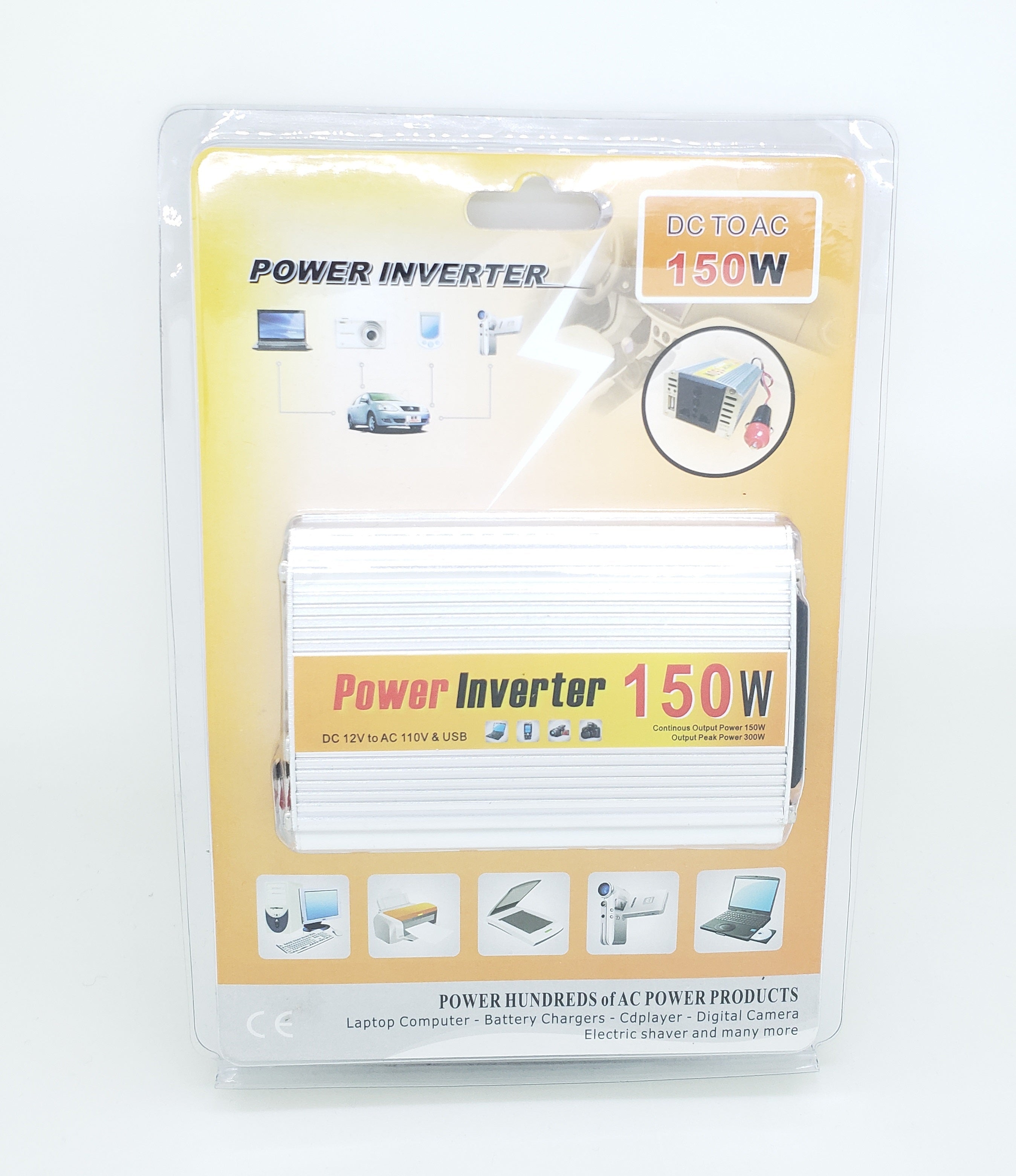 150W Car Power Inverter - DC 12V to AC 110V & USB w/ Cable