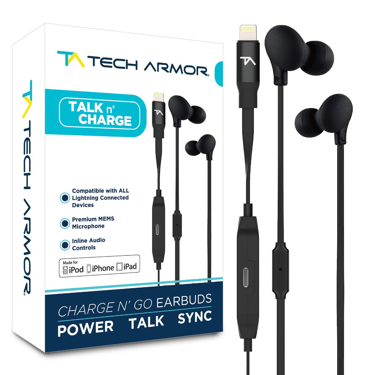 TA - MFi Certified Lightning Earbuds with Charging Port
