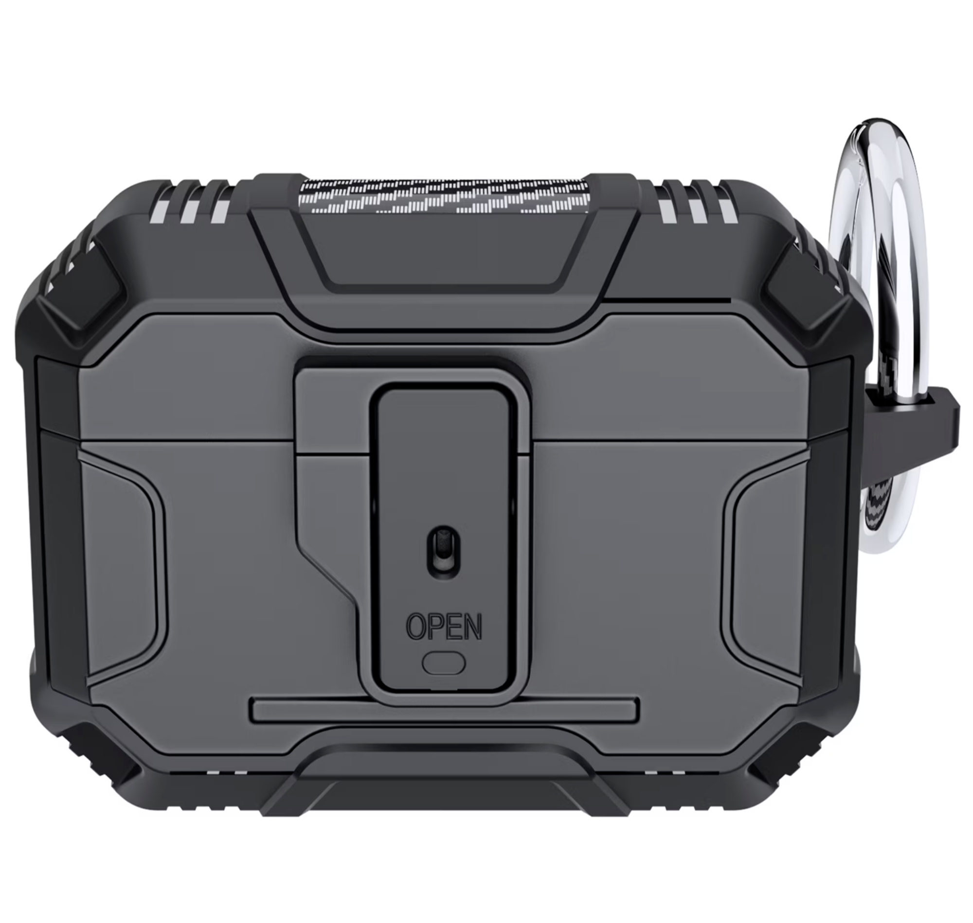 AirPods Pro 3 2025 (3rd Version) Rugged ShockProof Hybrid With Open Button Metal Hook Case Cover - Black