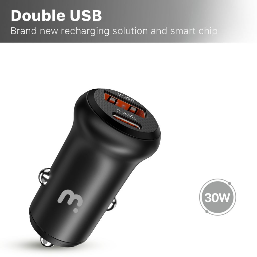 MB - 2-in-1 Car Charger (USB-A & USB-C) w/ 3ft USB-C to USB-C Cable - Black