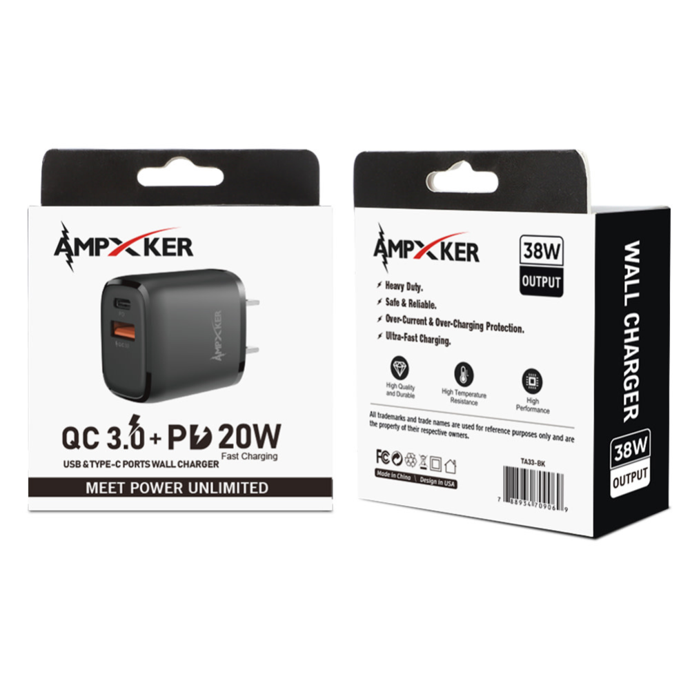Ampker-Fast Charging Dual Port Wall Charger(38W)