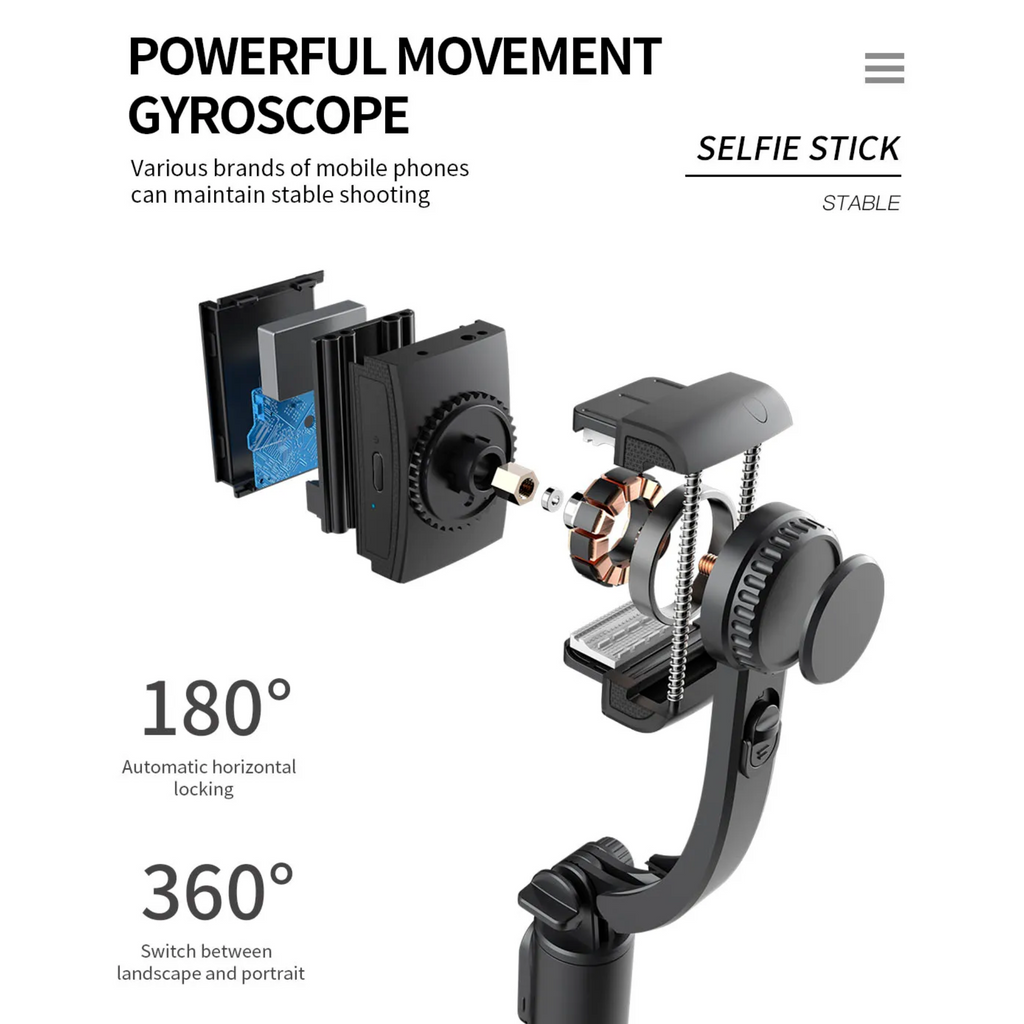 Q08 Portable Gimbal Tripod Stabilizer w/ Remote - Black