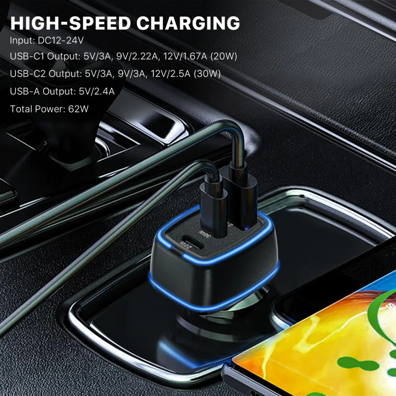 MB - Pro 3-Port Quick Car Charger (Power Delivery & Qc3.0)(62W) - Black