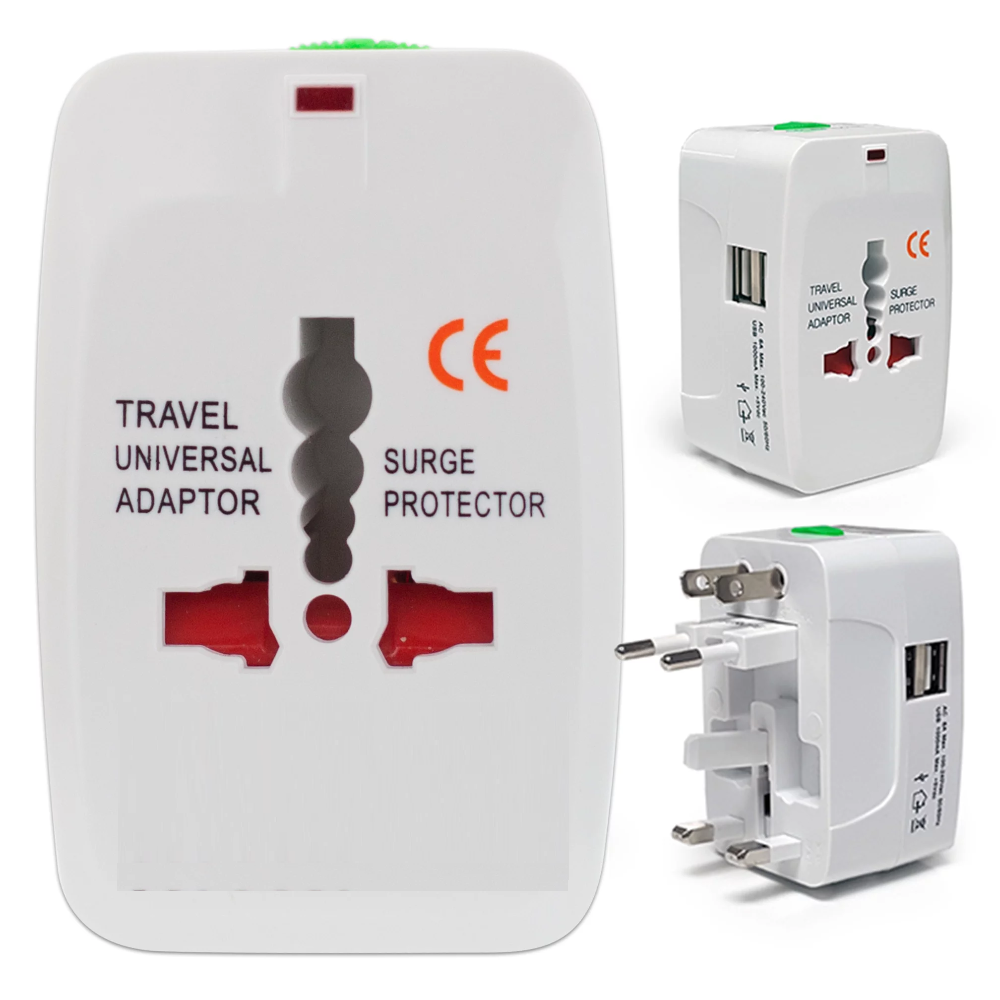 Universal International Adaptor All in One w/ 2 x USB Port - White